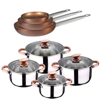 Set Batería Cocina 8 Pcs Sip  + Set 3 Sartenes Professional Chef Copper Plus 20/24/28