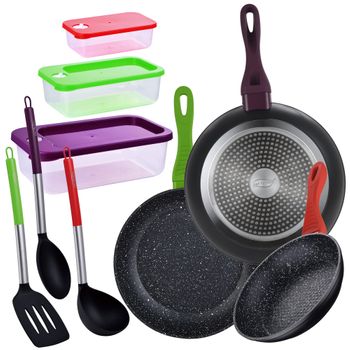 Pack De 3 Sartenes San Ignacio Ø16cm Ø20cm Ø24cm + Set De 3pc De Utensilios  De Cocina En Silicona Y Madera en Planeta Huerto