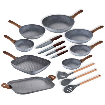 Pack 7 Sartenes, Plancha/asador, Cuchillos Y Utensilios Cocina San Ignacio Daimiel