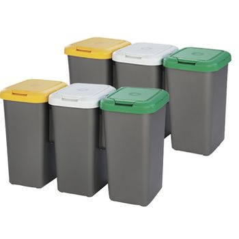 Set De 6 Papeleras De Reciclaje De Plástico Tontarelli 150l Multicolor