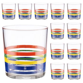 Set 12 Vasos De Vidrio Decorados, Casa Benetton  33 Cl.