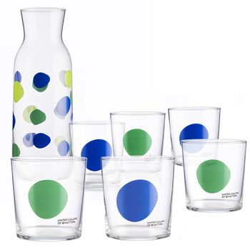 Set 1 Jarra 108 Cl. Con 6 Vasos De Vidrio Decorados A Juego Casa Benetton 33 Cl.