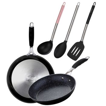 SET 3 SARTENES (Ø18+Ø22+Ø26cm) Y 3 UTENSILIOS DE COCINA ZAHARA