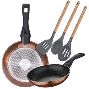 SET 3 SARTENES (Ø18+Ø22+Ø26cm) Y 3 UTENSILIOS DE COCINA ZAHARA