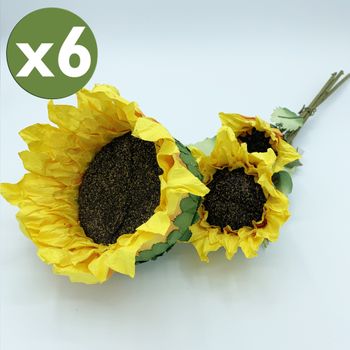 Pack De 6 Ramos De Girasol De 56 Cm Con 3 Flores En Color Amarillo