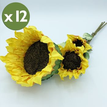 Pack De 12 Ramos De Girasol De 56 Cm Con 3 Flores En Color Amarillo