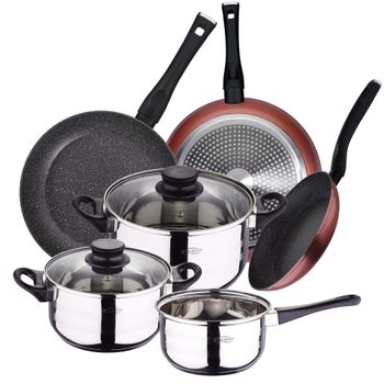 "set Cocina 5 Piezas Inox + 3 Sartenes 20/24/28 Aluminio Inducción. ¡completa Tu Cocina!"