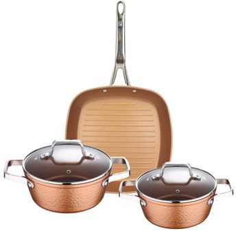 Set Cocina: Sartén Grill 28x28cm, Cacerolas Con Tapa Ø20 Y Ø24 Cm, Aluminio Inducción.