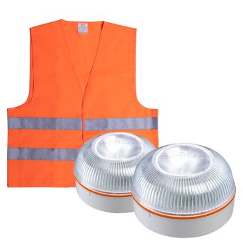 2 Luces De Emergencia V16 Homologada Help Flash Con Chaleco Reflectante