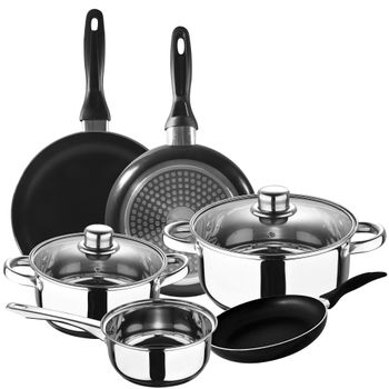 Set Cocina 5 Piezas S.ignacio + 3 Sartenes Aluminio Negro Antiadherente Inducción.