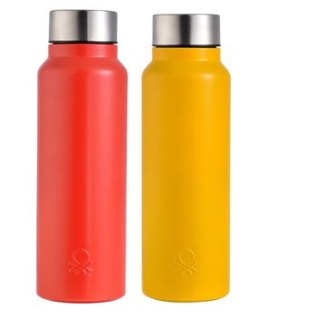 2 Botellas Acero Inoxidable Benetton 750 Ml  En Rojo Y Amarillo