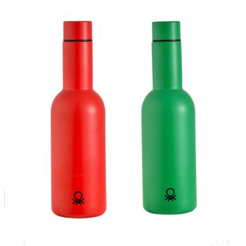 Pack De 2 Botellas Para La Bebida Acero Inoxidable 550 Ml Verde Y Roja