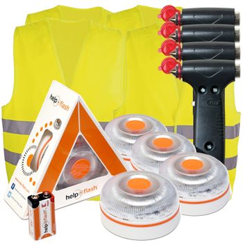 4 Luces Emergencia V16 Homologada Help Flash, 4 Martillos Y 4 Chalecos