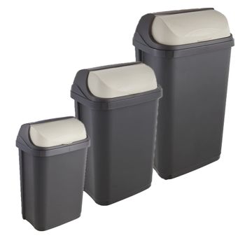 Pack De 3 Cubos De Basura Con Tapa Deslizante Rasmus 10/25/50 Litros En Color Gris Grafito