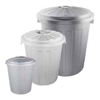 3 Cubos Basura Con Tapa Papelera Plástico Keeeper Mats 7/23/50l Gris