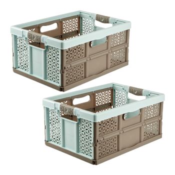 2 Cajas Robustas Plegables Con Asas Plástico Keeeper Lea 32l Azul/marrón