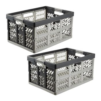 2 Cajas Robustas Plegables Con Asas Plástico Keeeper Ben 32l Gris Claro