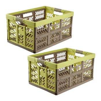 2 Cajas Robustas Plegables Plástico Keeeper Ben 32l Verde/marrón