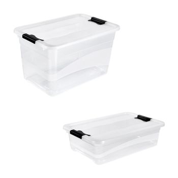 2 Cubos Almacenaje Con Tapa Plástico Keeeper Cornelia 28/52l Transparente