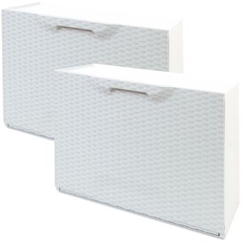 Pack De 2 Zapateros En Polipropileno Color Blanco Acabado Rattan