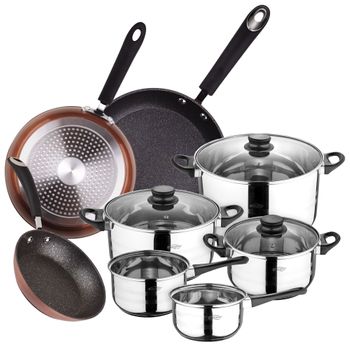 8 Pzas Batería De Cocina San Ignacio Con 3 Sartenes Premium Ø20ø24ø28 Cm