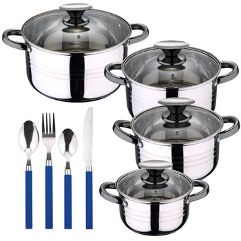 8 Baterias De Cocina San Ignacio Hita  Ac Inox 24 Cubiertos Azul