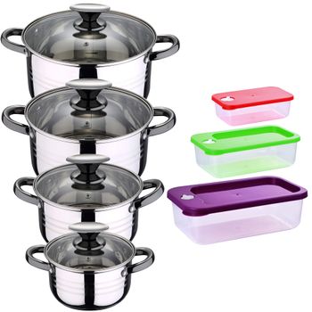 Batería Cocina San Ignacio Hita Con 3 Fiambreras Acero Inoxidable Multicolor