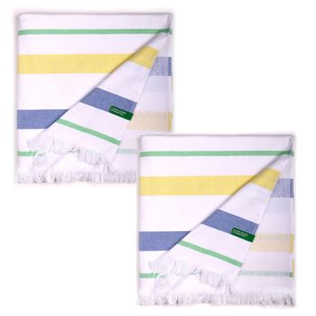 Set 2 Toallas Benetton Hamman 80x165cm 350gsm 100%algodon Azul/amarillo Casa Benetton