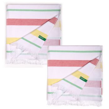 Set 2 Toallas Benetton Hamman 80x165 350gsm 100%algodon Rosa/amarillo/verde Casa Benetton