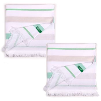 Set 2 Toallas 100%algodon  Benetton Hamman 80x165cm Verde Gris