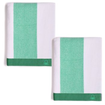 Set 2 Toalla De Playa 90x160cm 450gsm Terry 100%algodon Verde Casa Benetton