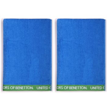 Set 2 Toalla De Playa 90x160cm 380gsm Velour 100%algodon Azul Casa Benetton