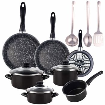 Batería De Cocina Acero Vitrificado Magefesa Con 3 Sartenes Y 3 Utensilios