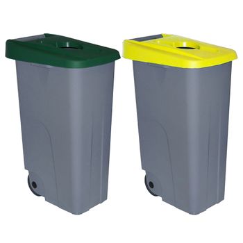 2 Cubos De Reciclaje Plástico Denox Con Ruedas Verde/amarillo