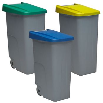 3 Cubos De Reciclaje Plástico Denox Con Ruedas Verde/amarillo/azul