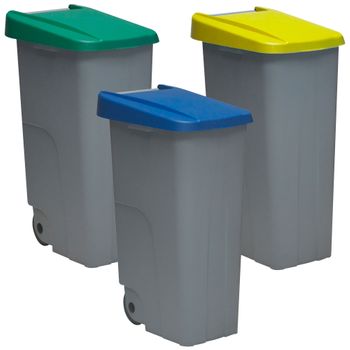 3 Cubos De Reciclaje Plástico Denox Con Ruedas 110l C/u Verde/amarillo/azul