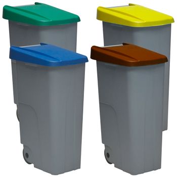4 Cubos De Reciclaje Plástico Denox Con Ruedas 110l C/u
