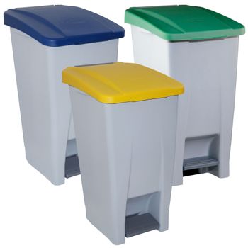 3 Cubos De Reciclaje Plástico Denox Con Ruedas 60l C/u Verde/amarillo/azul