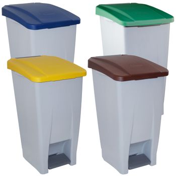 4 Cubos De Reciclaje Plástico Denox Con Ruedas 60l C/u