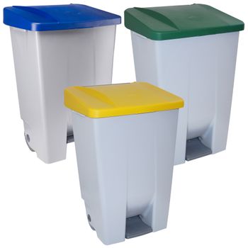 3 Cubos De Reciclaje Plástico Denox Con Ruedas 80l C/u Verde/amarillo/azul