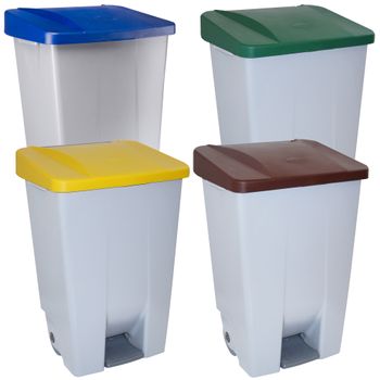 4 Cubos De Reciclaje Plástico Denox Con Ruedas 80l C/u
