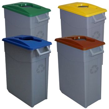 4 Cubos De Reciclaje Plástico Denox Con Tapa Abierta Y Ruedas 65l C/u