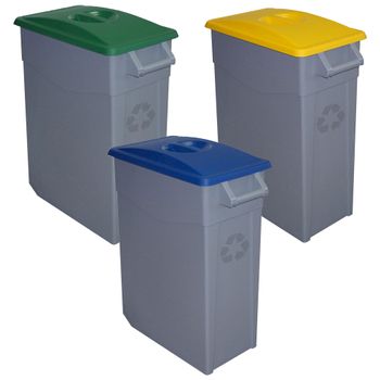 3 Cubos Reciclaje Plástico Denox Con Ruedas Y Asas Erogonómicas 65l C/u