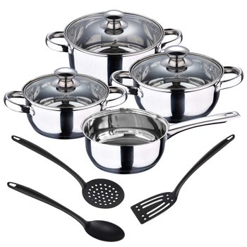 7 Pzas Batería Cocina Acero Inoxidable Con 3 Utensilios Nylon San Ignacio