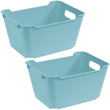 2 Cajas De Almacenamiento Plástico Keeeper Lotta 19,5x14x10 Cm Turquesa