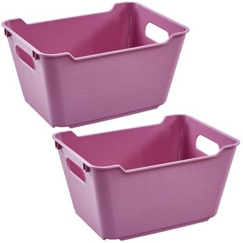 2 Cajas De Almacenamiento Plástico Keeeper Lotta 29,5x19x15 Cm Frambuesa