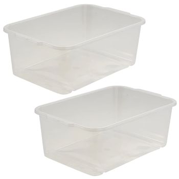 2 Cajas De Almacenamiento Plástico Keeeper Wilma 30x20x11 Cm Natural