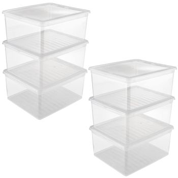 2x Set Cajas De Almacenaje 3x18 L, Plástico, Natural Transparent, 39 X 33.5 X 18 Cm