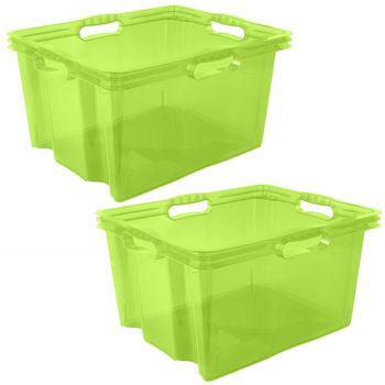 2 Caja De Almacenaje Multiusos Plástico Keeeper Franz 43x35x23 Cm Verde