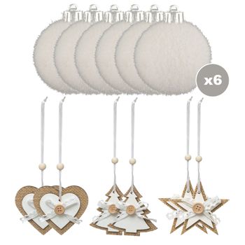 Set De Navidad 6 Bolas 6cm Con 6 Adornos Madera De Yute Wellhome 8,5/7,5/8cm